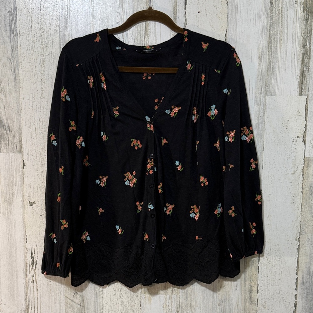 Lucky Brand Black Blouse with Floral Pattern